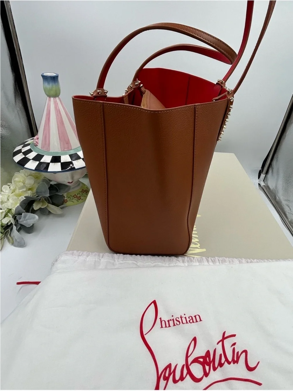 Christian Louboutin Cabata Brown Leather Tote with Red Interior - Picture 12 of 16